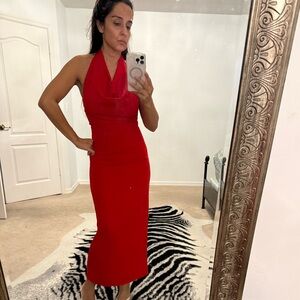 Zara Vibrant Red Midi Dress cowlneck